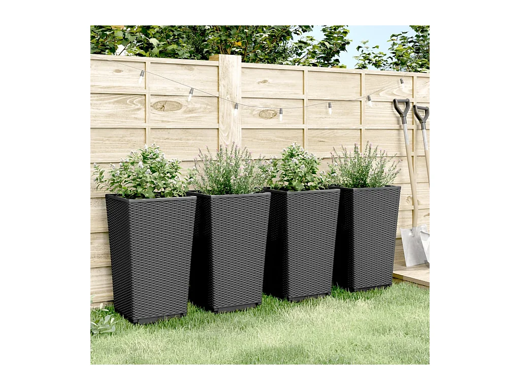 Jardinières 4 pcs noir 32,5x32,5x57 cm polypropylène