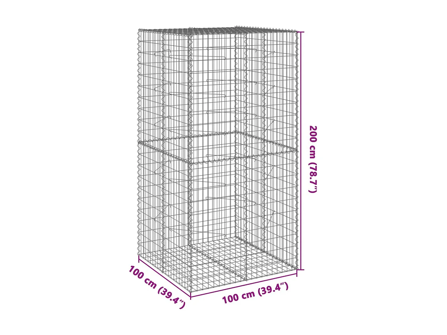 Cesto gabião com cobertura 100x100x200 cm ferro galvanizado