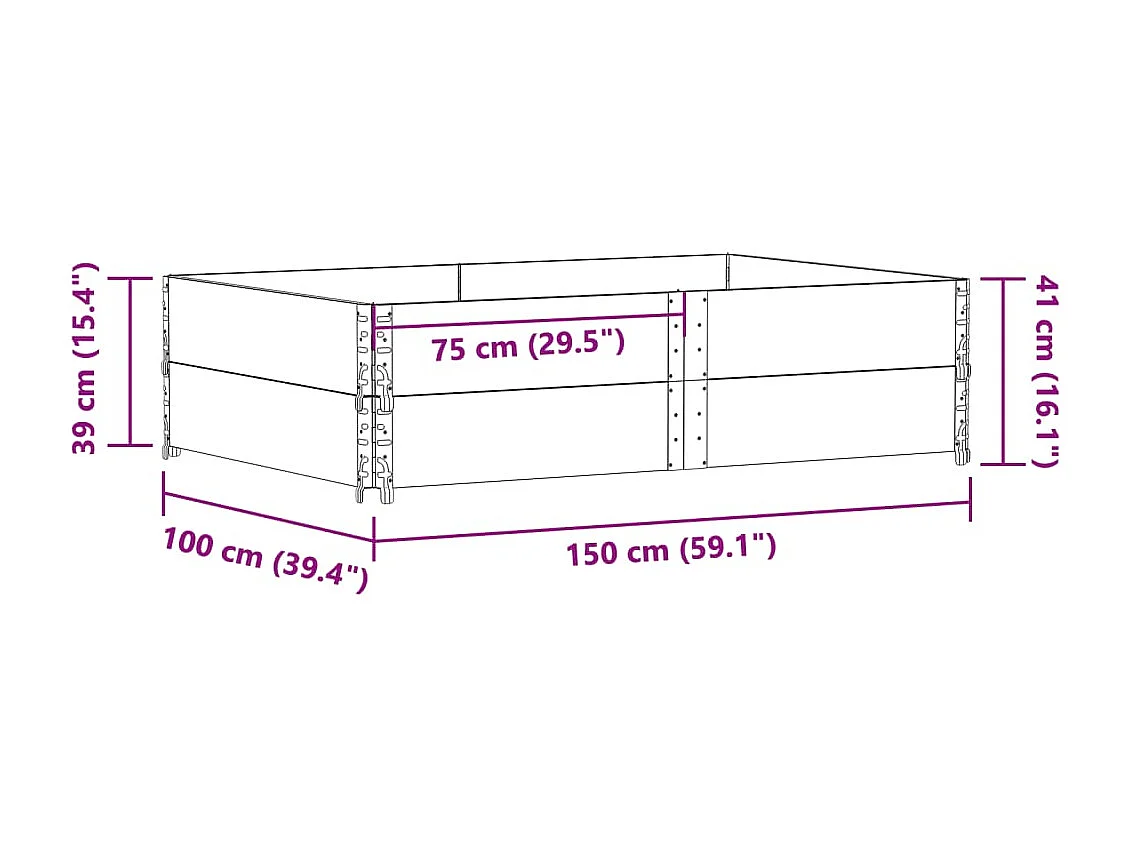 Jardinière gris 150x100 cm bois de pin massif