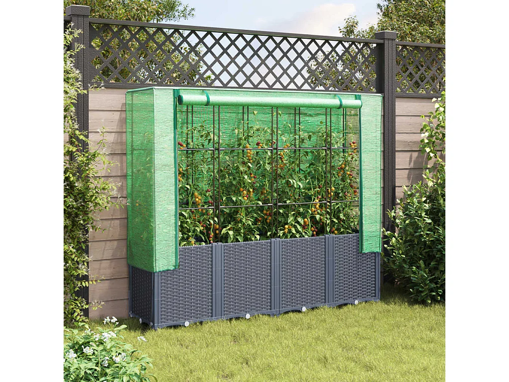 Jardinière surélevée avec housse aspect rotin 160x40x153 cm