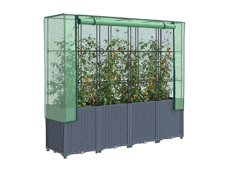 Hochbeet mit Gewächshaus-Aufsatz Rattan-Optik 160x40x153 cm