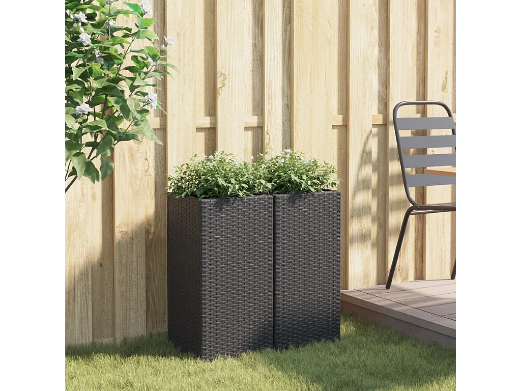 Pflanzkübel 2 Stk. Schwarz 30x30x60 cm Poly Rattan