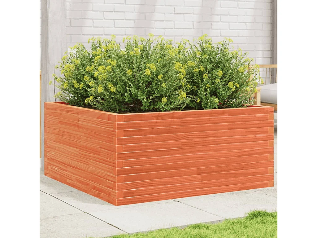 Jardinière cire marron 100x100x46 cm bois de pin massif