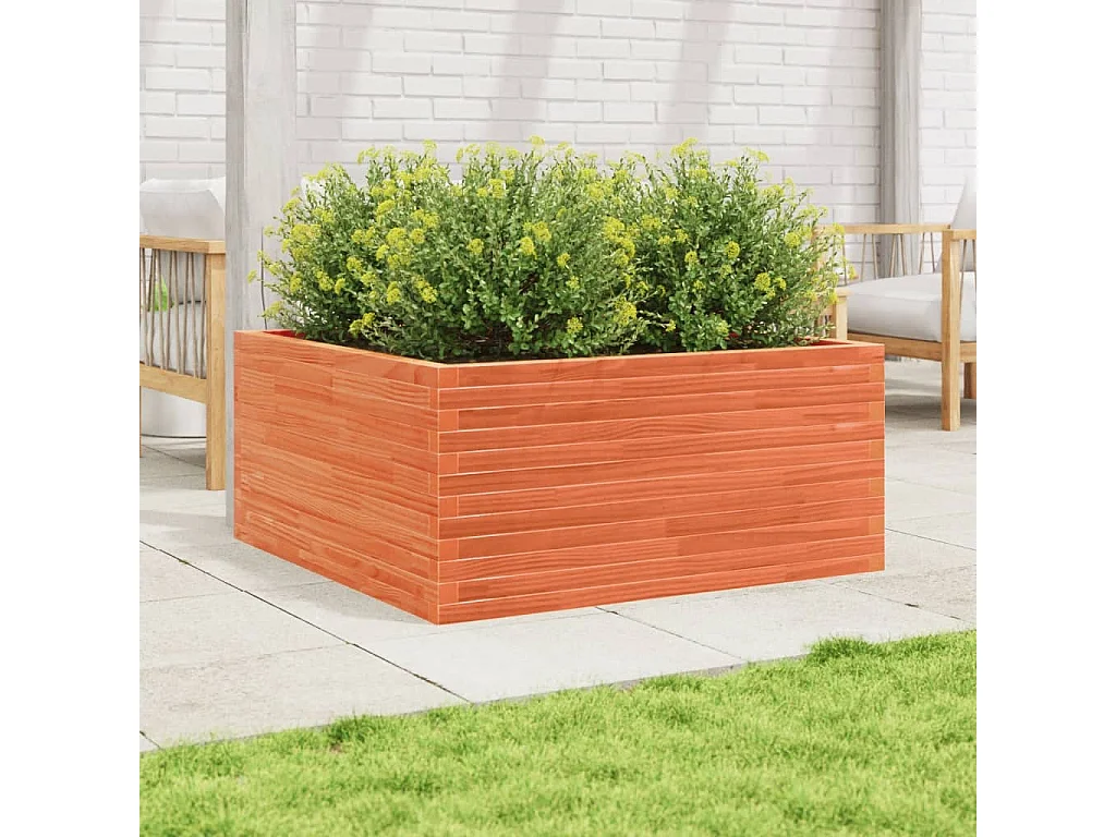 Jardinière cire marron 100x100x46 cm bois de pin massif