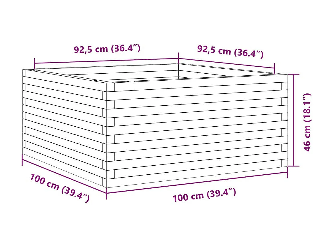 Jardinière cire marron 100x100x46 cm bois de pin massif