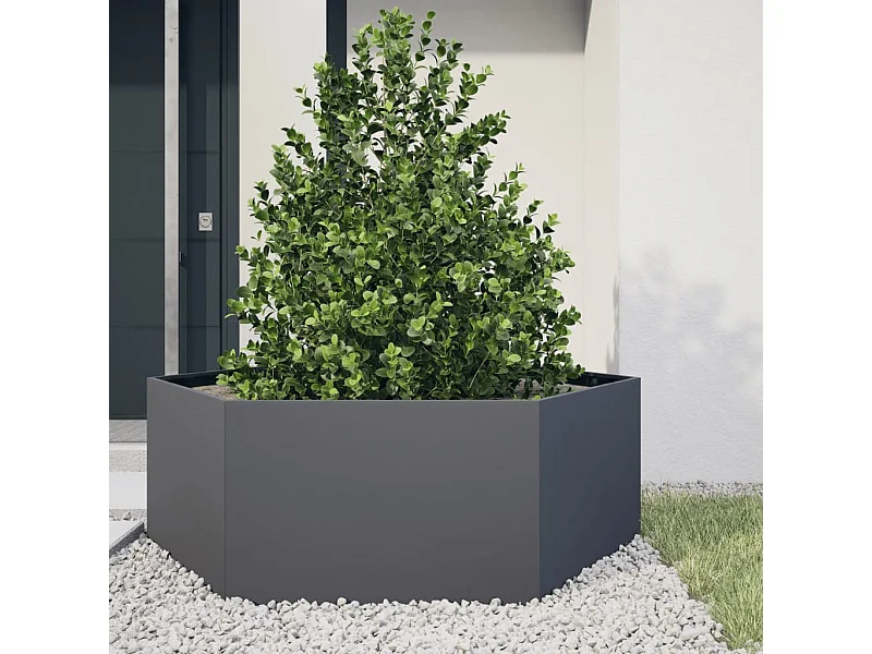 Jardinière anthracite hexagone 138x120x45 cm acier