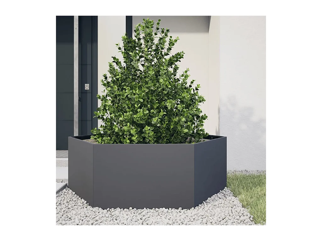 Plantenbak zeshoek 138x120x45 cm staal antracietkleurig