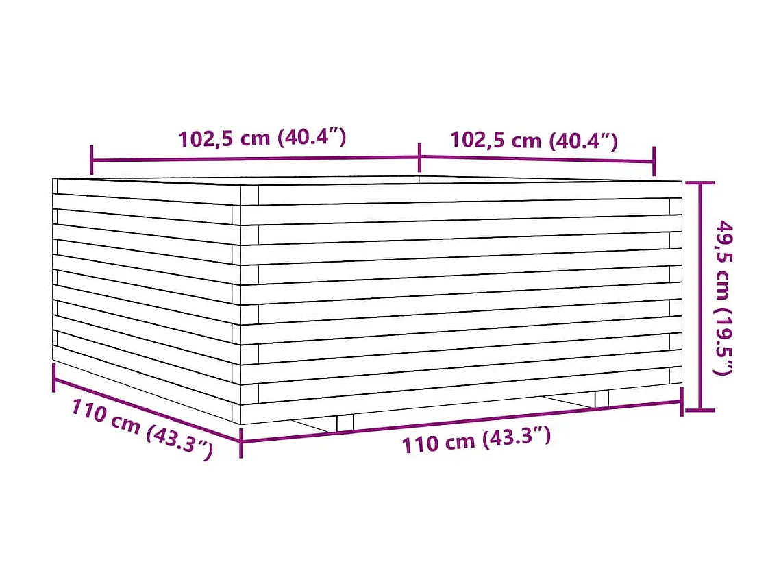 Plantenbak 110x110x49,5 cm massief grenenhout
