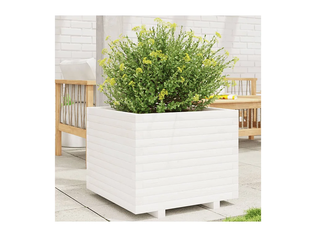 Jardinière blanc 60x60x49,5 cm bois de pin massif