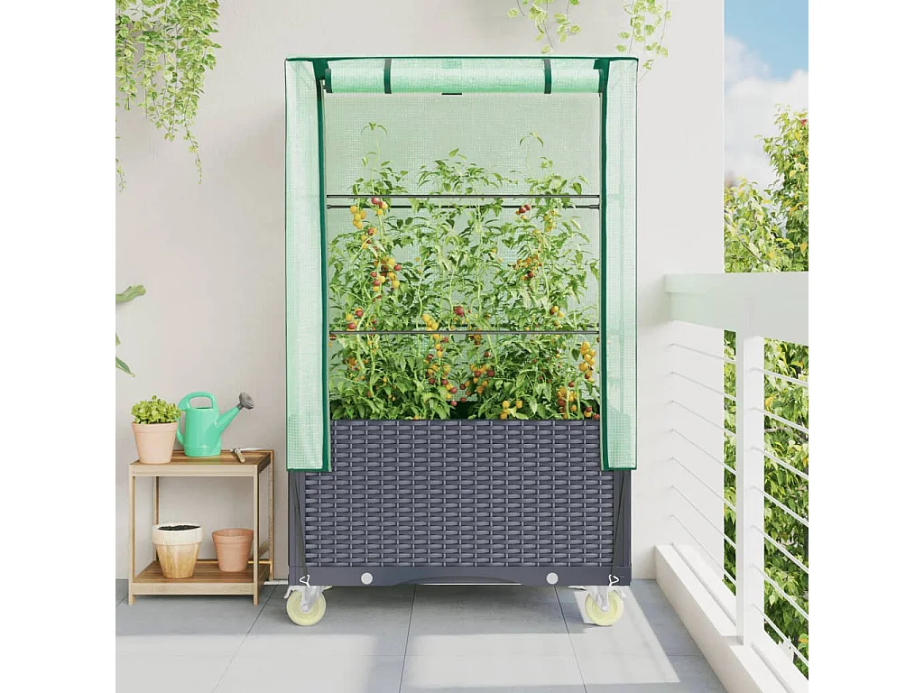 Letto Rialzato con Copertura e Ruote Effetto Rattan 80x50x182cm