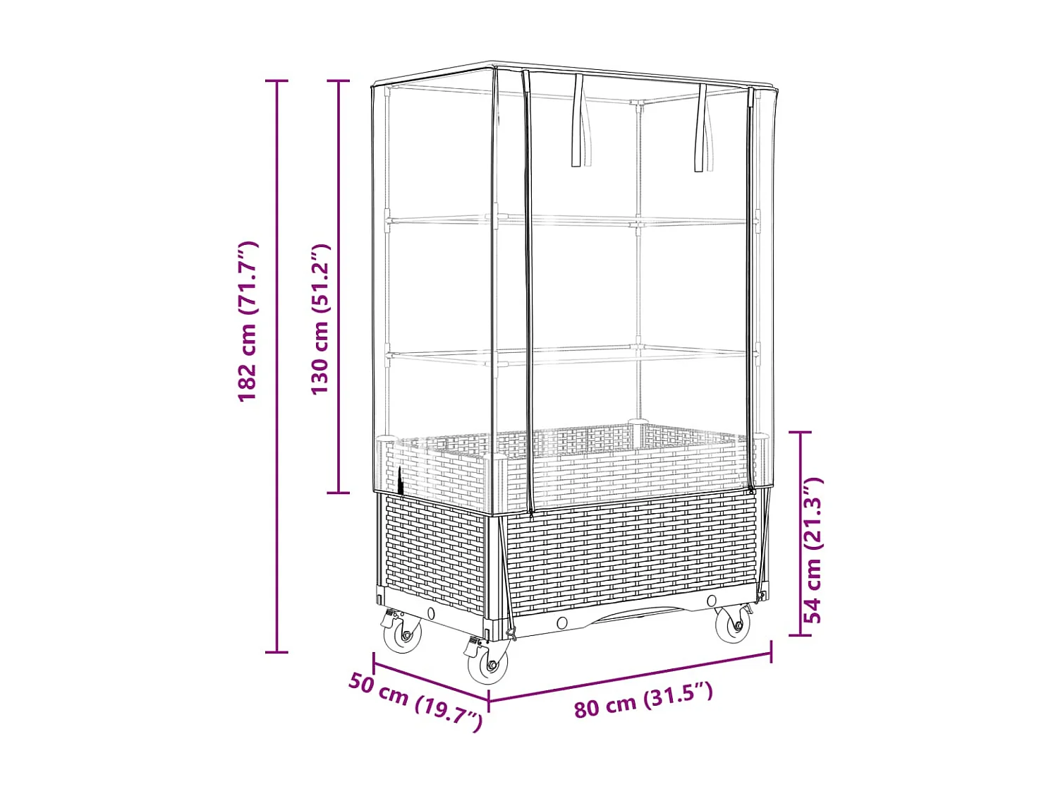 Letto Rialzato con Copertura e Ruote Effetto Rattan 80x50x182cm
