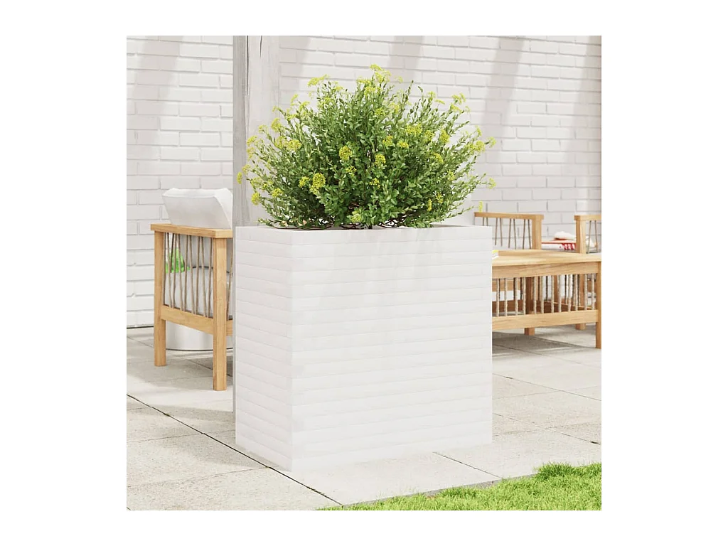 Jardinière blanc 70x40x68,5 cm bois de pin massif