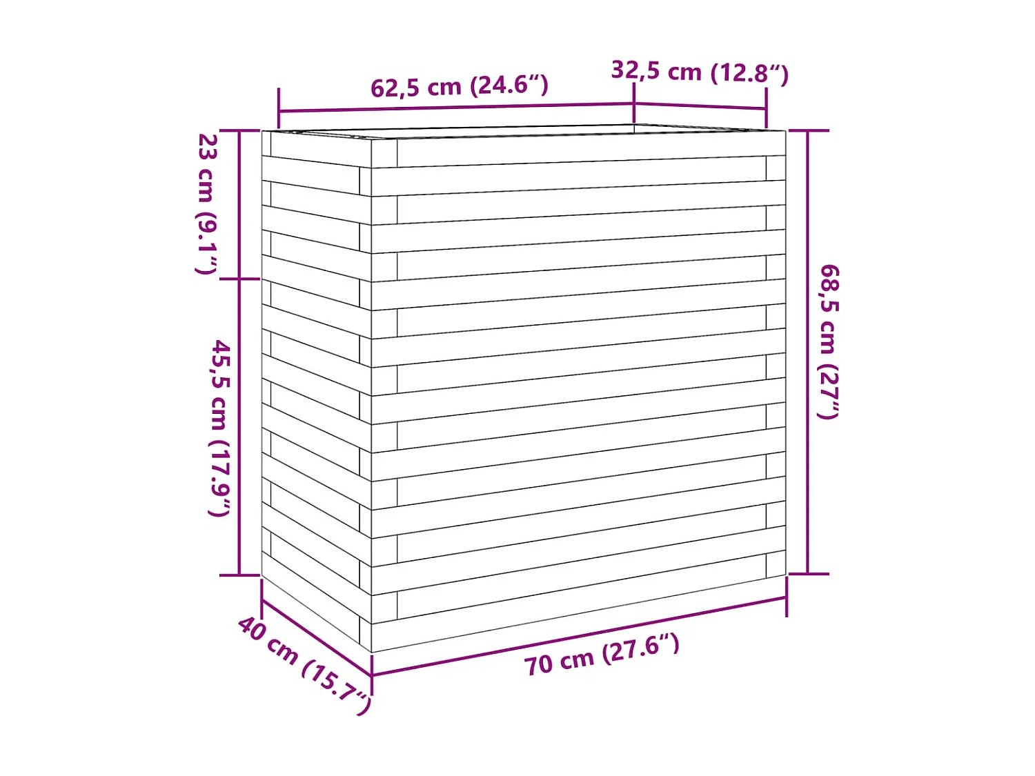 Jardinière blanc 70x40x68,5 cm bois de pin massif