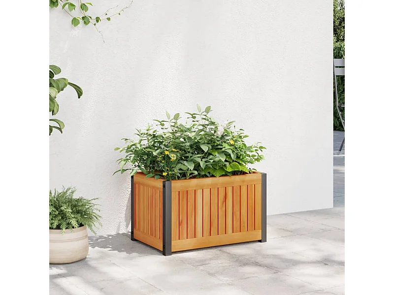 Vaso/floreira de jardim 45x30x27,5 cm acácia maciça e aço