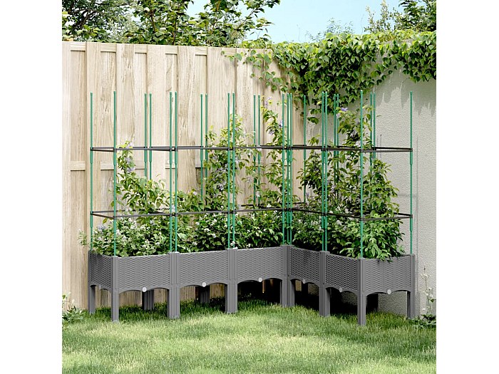 Fioriera Modulare Da Giardino Gecheer – 4 Pannelli In PP Grigio Chiaro, 43,5x43,5x43,5 Cm, Con Effetto Rattan
