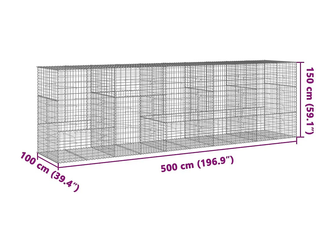 Panier gabion avec couvercle 500x100x150 cm fer galvanisé