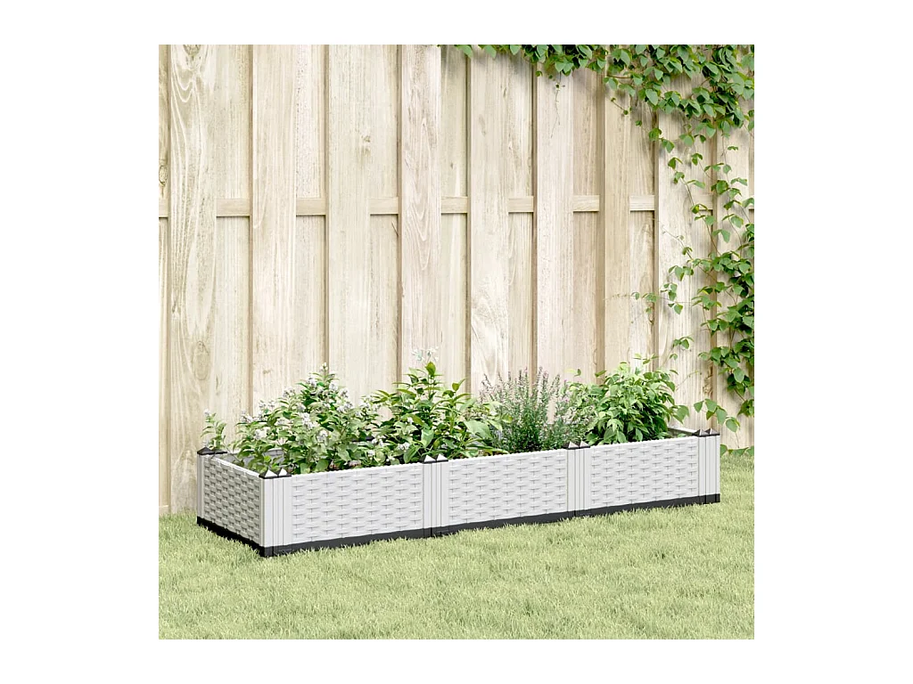 Jardinière avec piquets blanc 125x40x28,5 cm PP