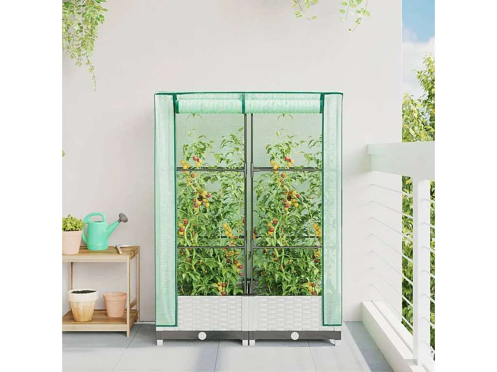 Canteiro elevado com cobertura de estufa aspeto de vime