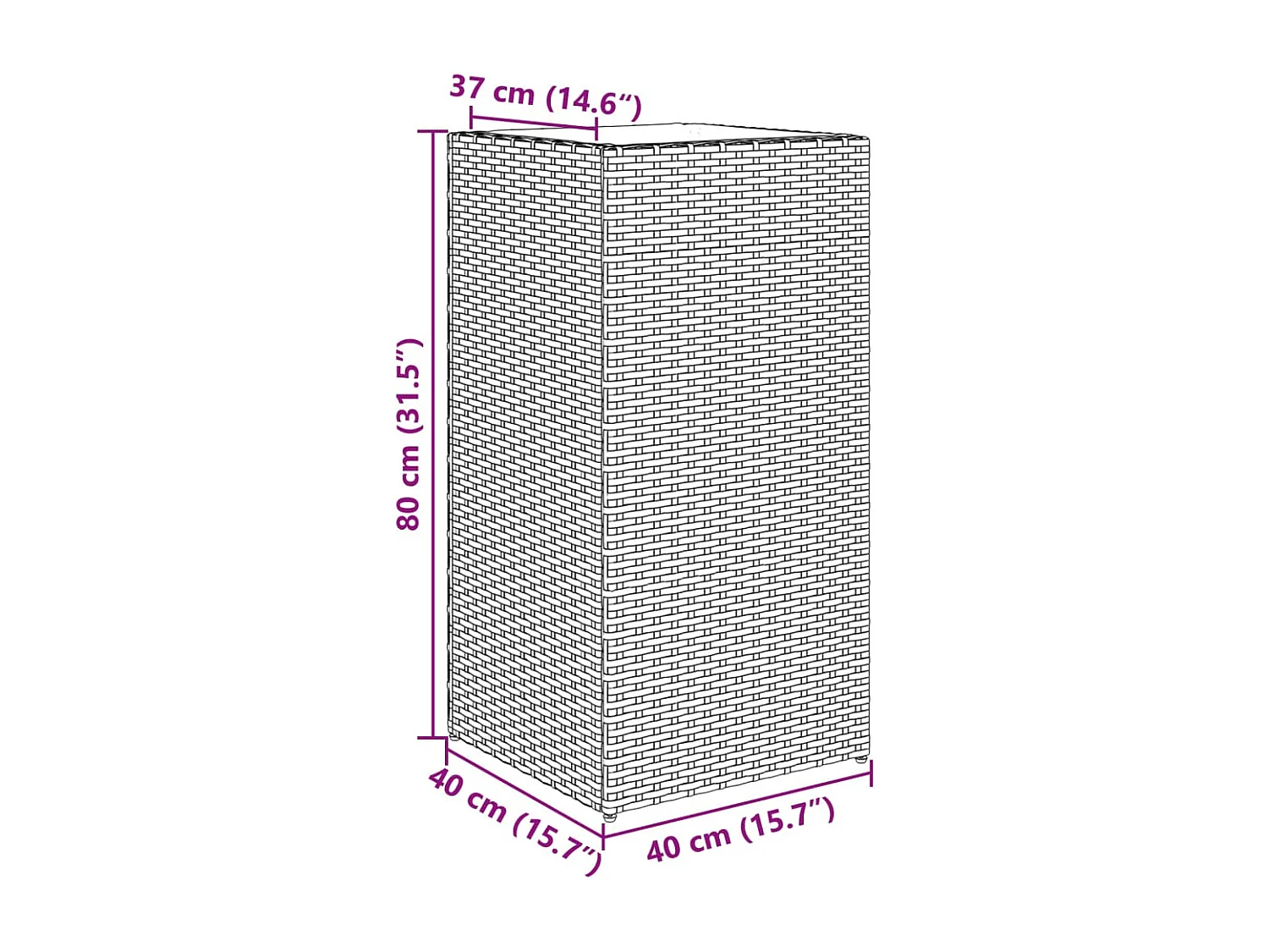 Vaso/floreira de jardim 40x40x80 cm vime PE cinzento
