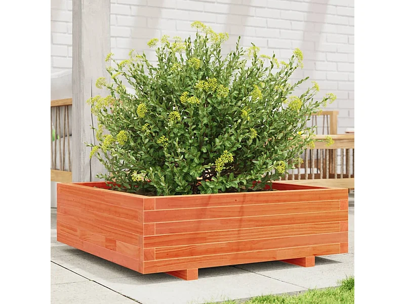 Jardinera de madera maciza de pino marrón cera 80x80x26,5 cm