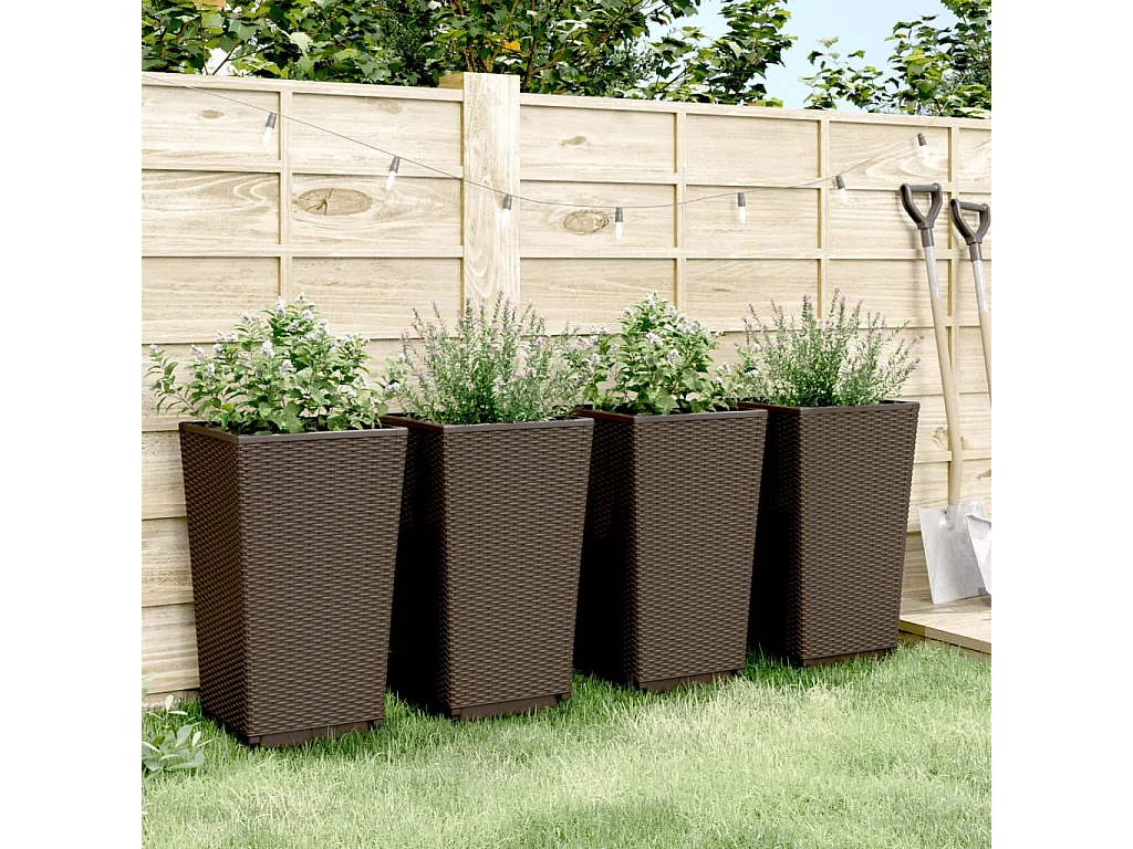 Vasos/floreiras 4 pcs 32,5x32,5x57 cm PP castanho