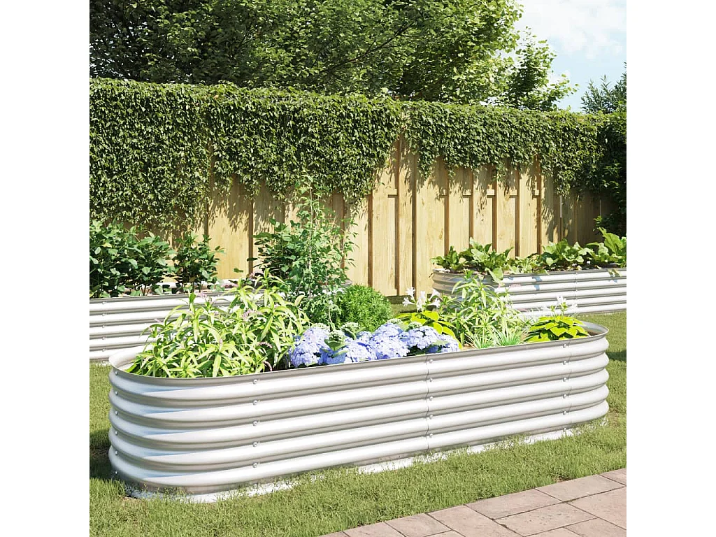 Canteiro elevado de jardim aço galvanizado 240x80x44cm prateado