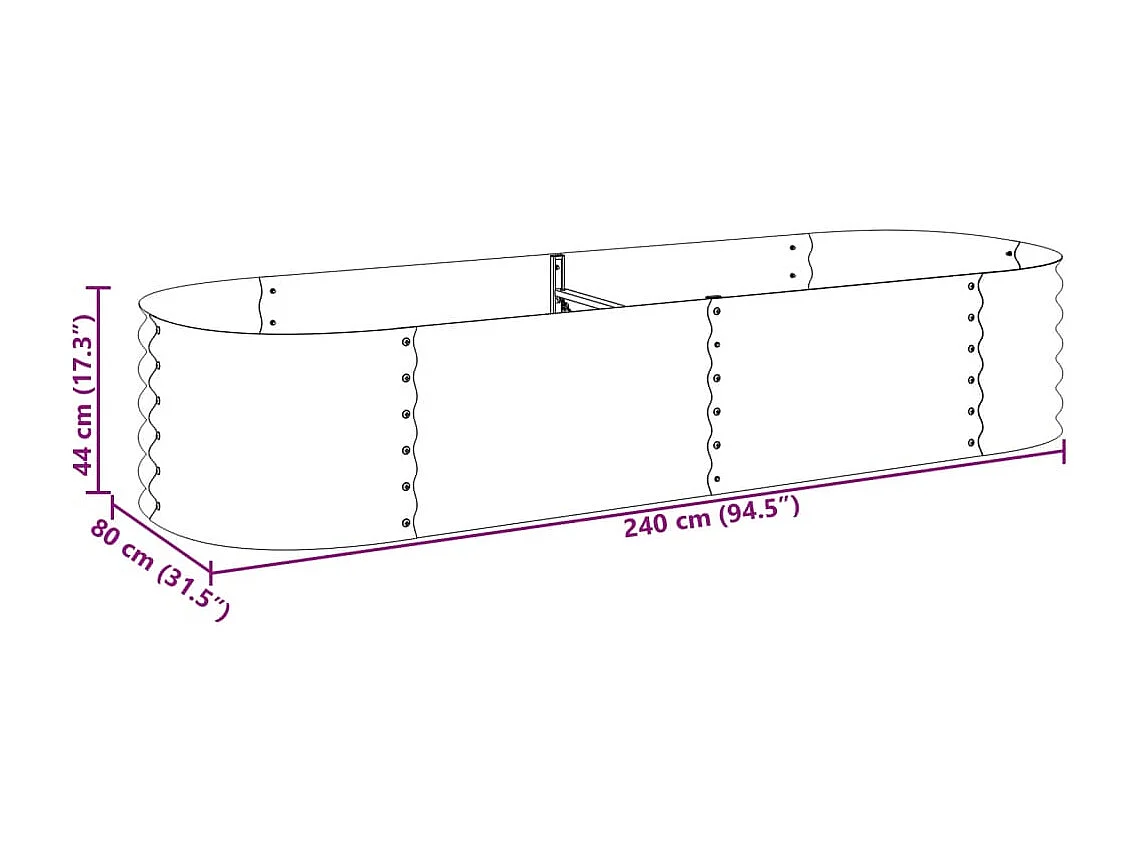 Canteiro elevado de jardim aço galvanizado 240x80x44cm prateado