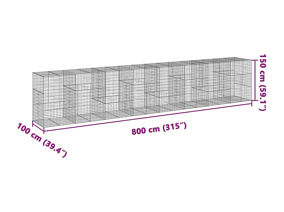 Panier gabion avec couvercle 800x100x150 cm fer galvanisé