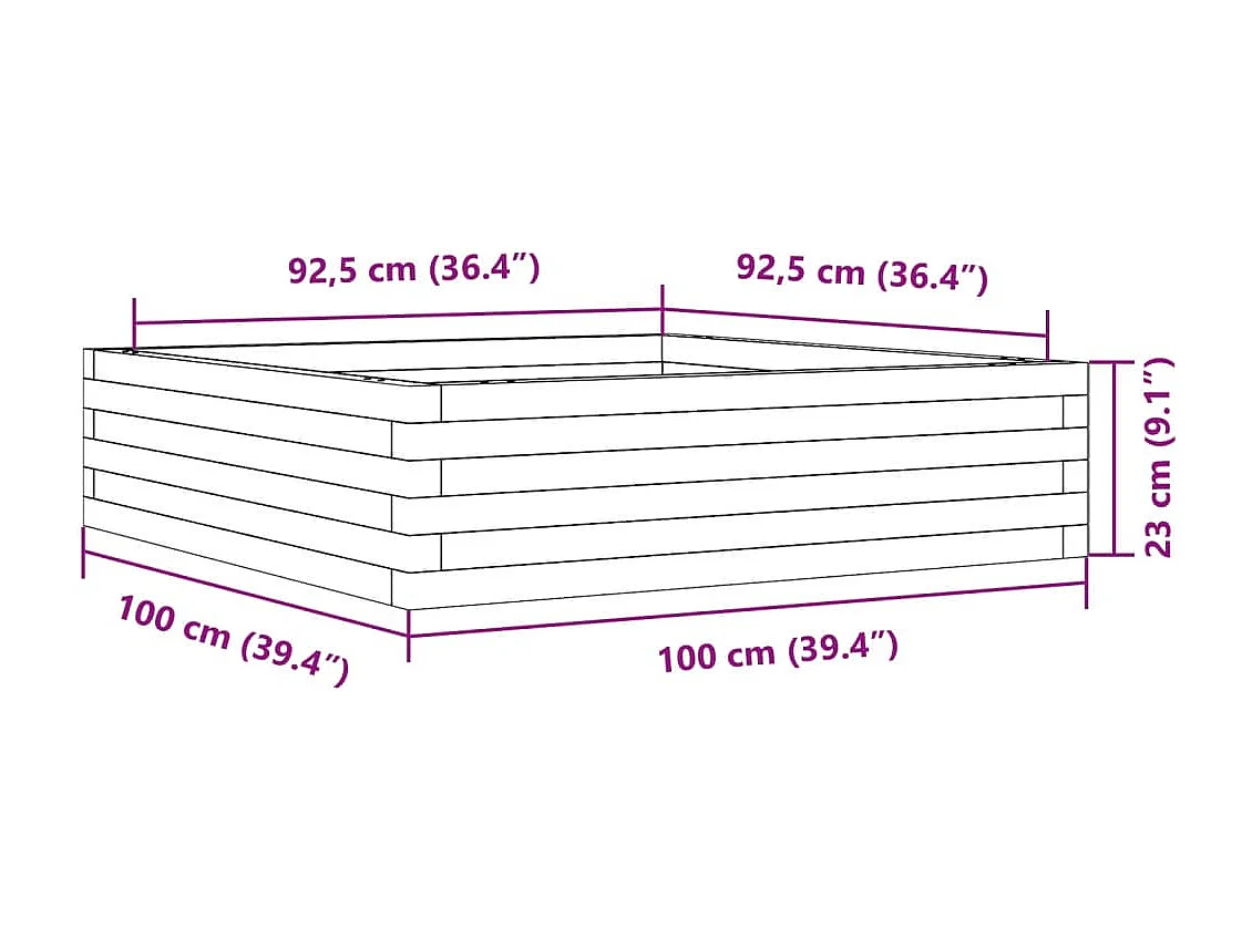 Jardinera de madera maciza de pino 100x100x23 cm