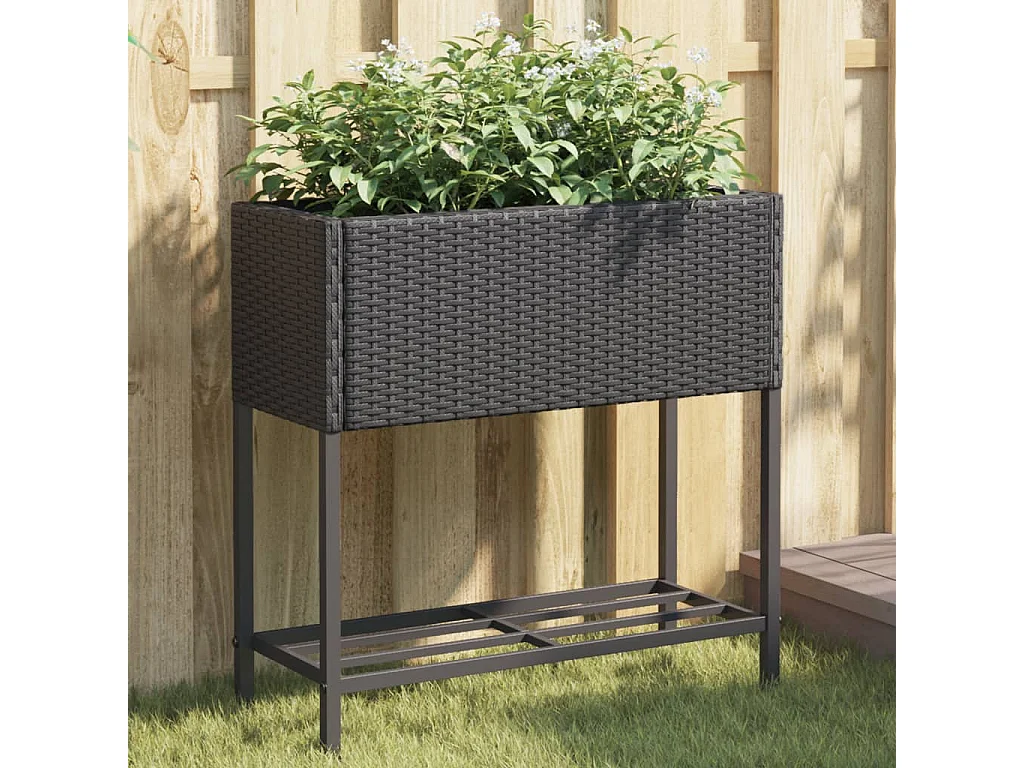 Jardinera con estante ratán sintético negro