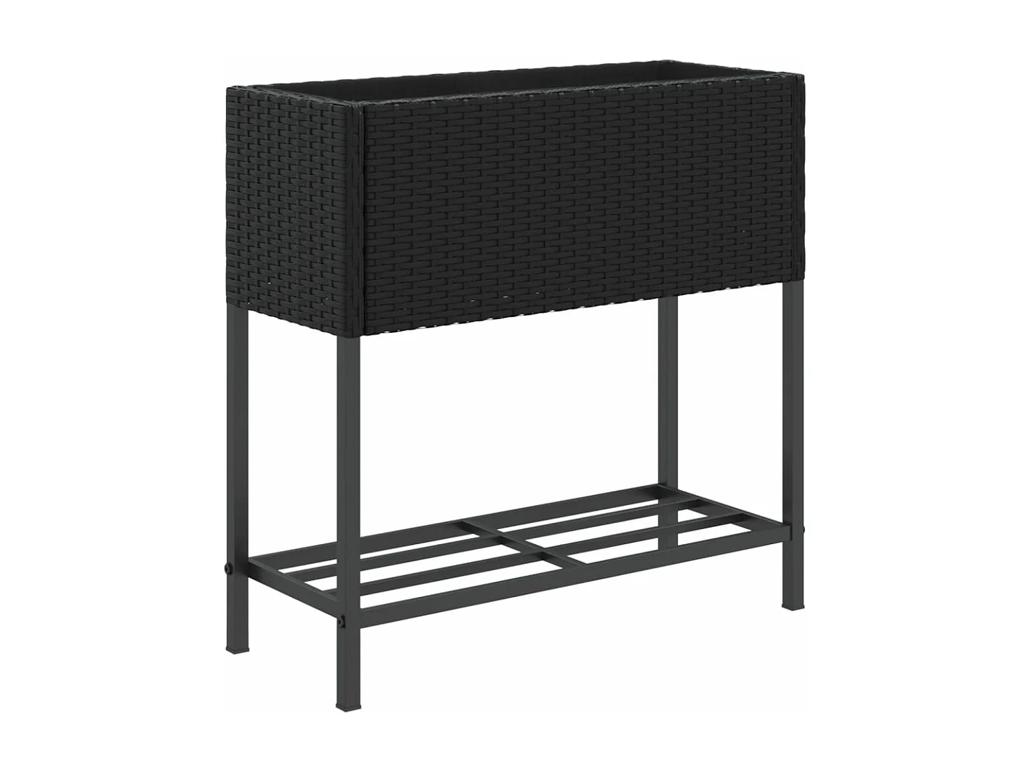 Jardinera con estante ratán sintético negro