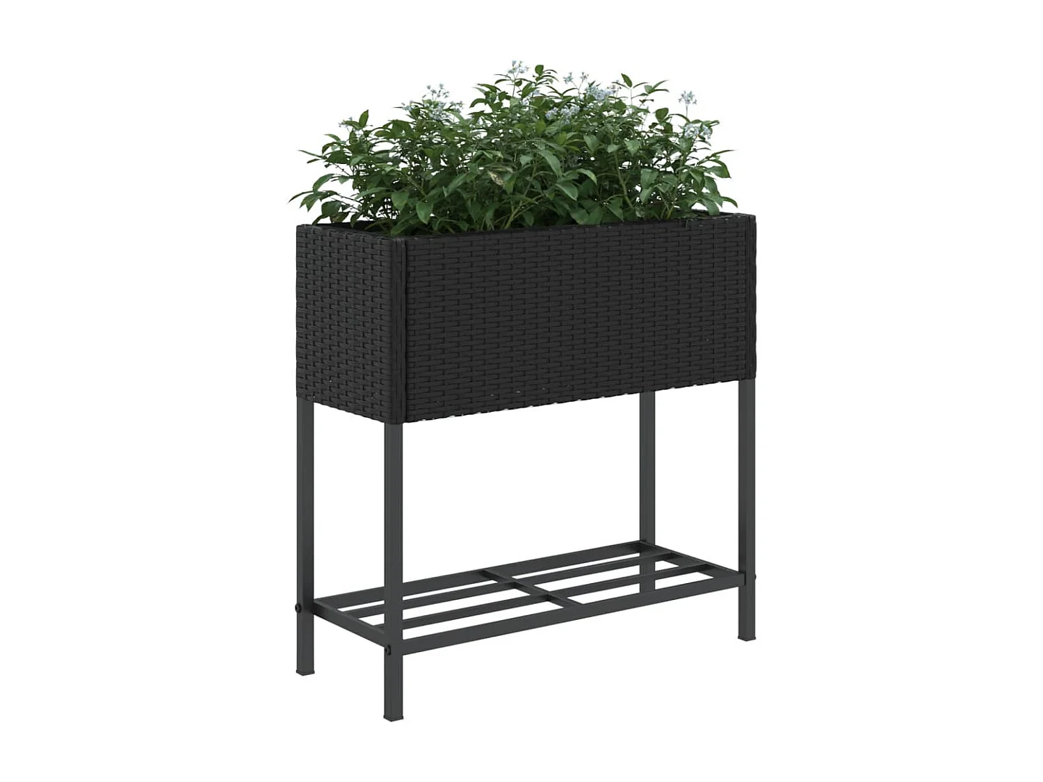Jardinera con estante ratán sintético negro