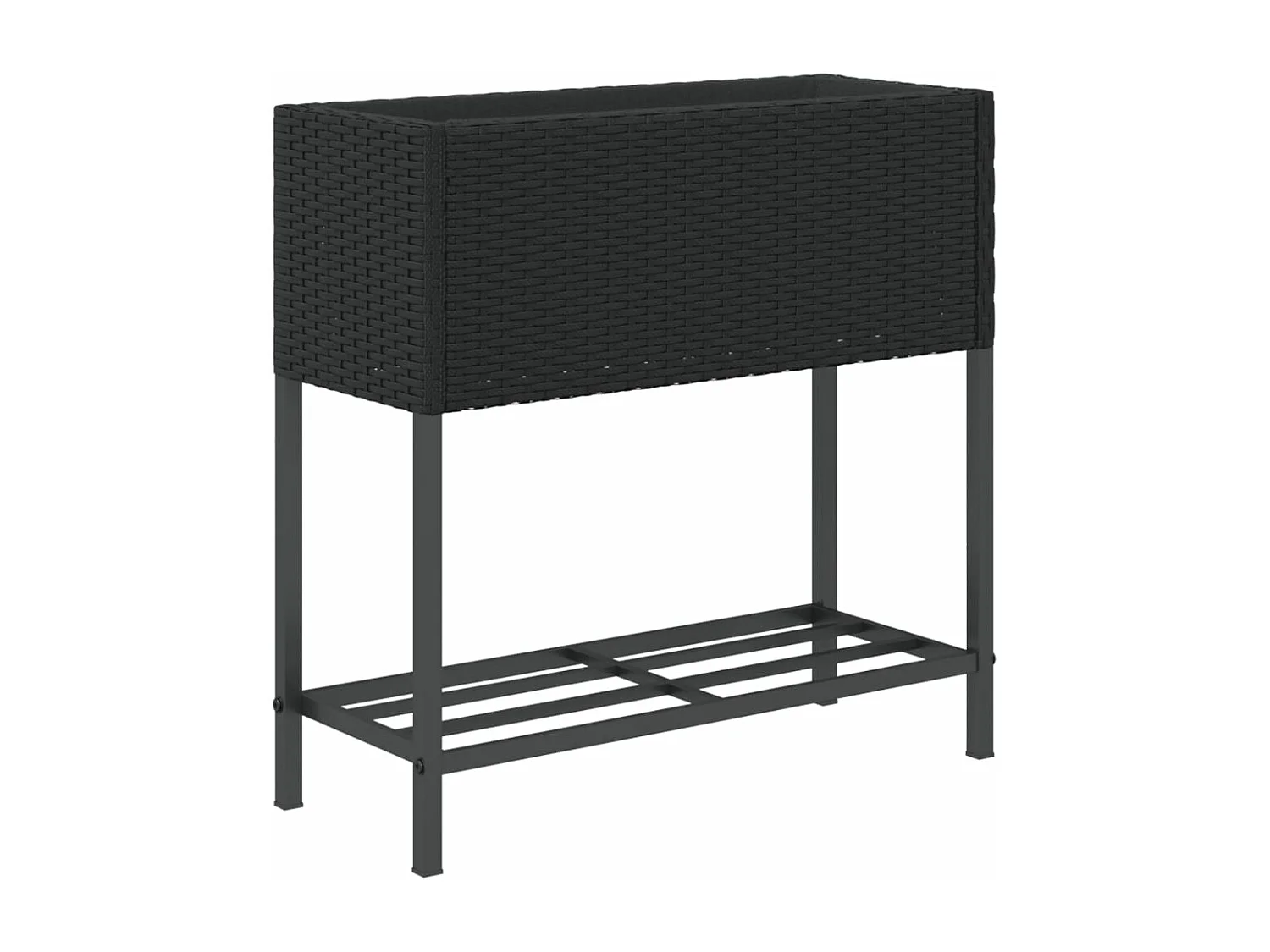 Jardinera con estante ratán sintético negro