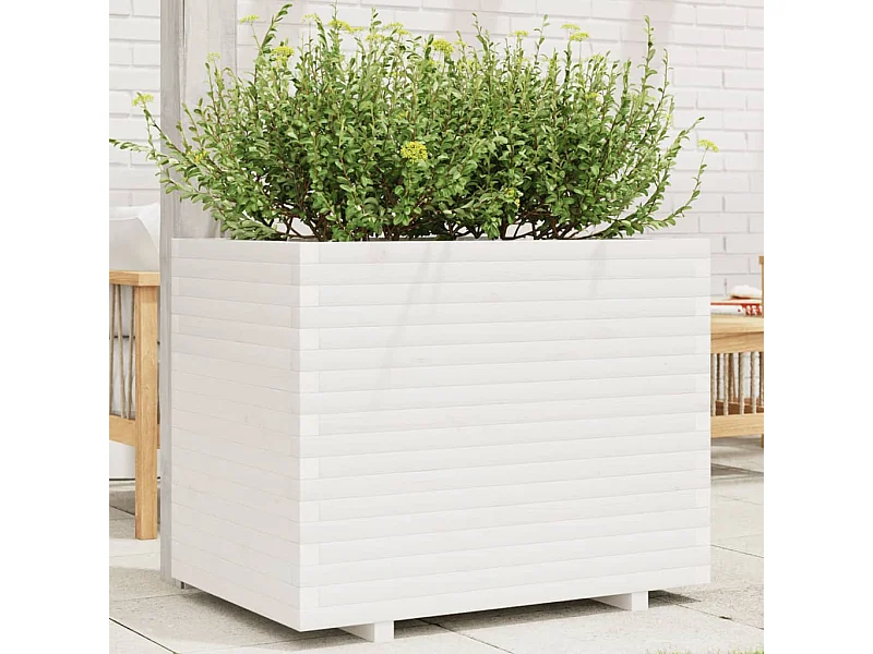Jardinière blanc 90x60x72,5 cm bois de pin massif