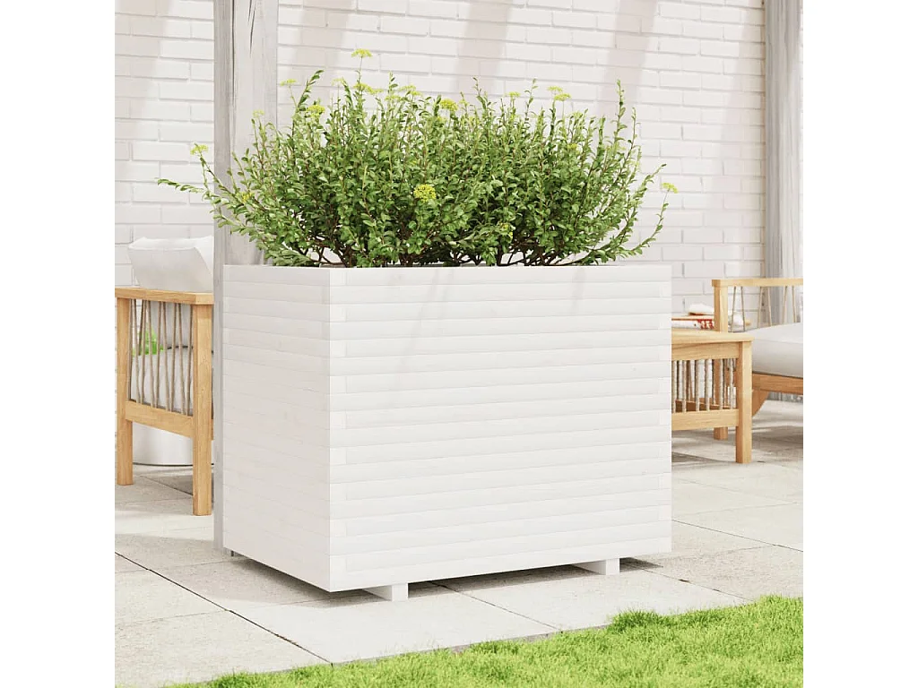 Jardinera madera maciza de pino blanco 90x60x72,5 cm