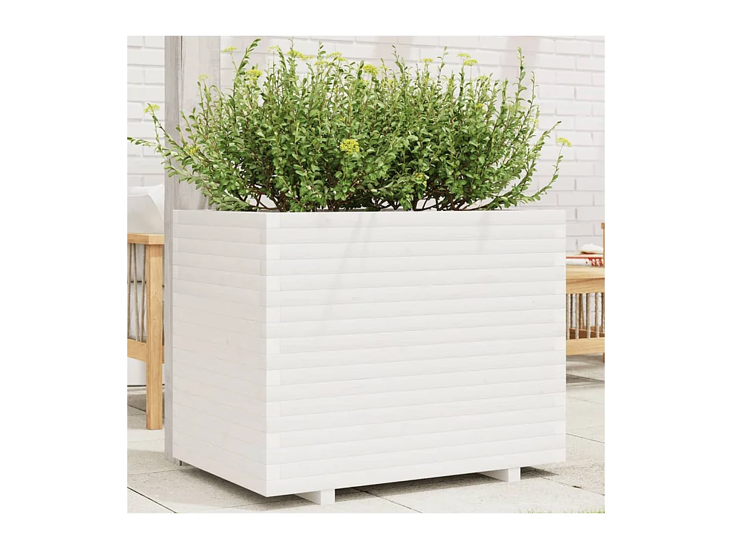 Jardinière blanc 90x60x72,5 cm bois de pin massif