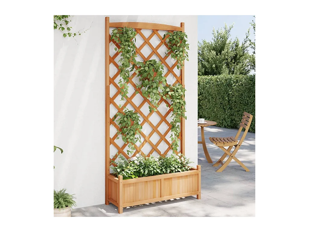 Jardinière avec treillis marron bois massif de sapin