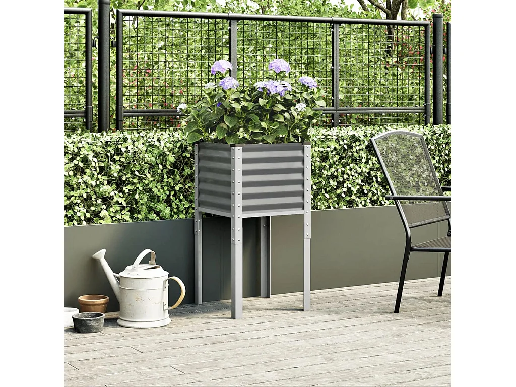 Vaso/floreira de jardim 45x45x88 cm aço cinzento