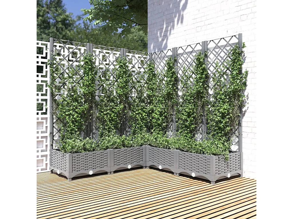 Jardinière avec treillis Gris clair 120x120x121,5 cm PP