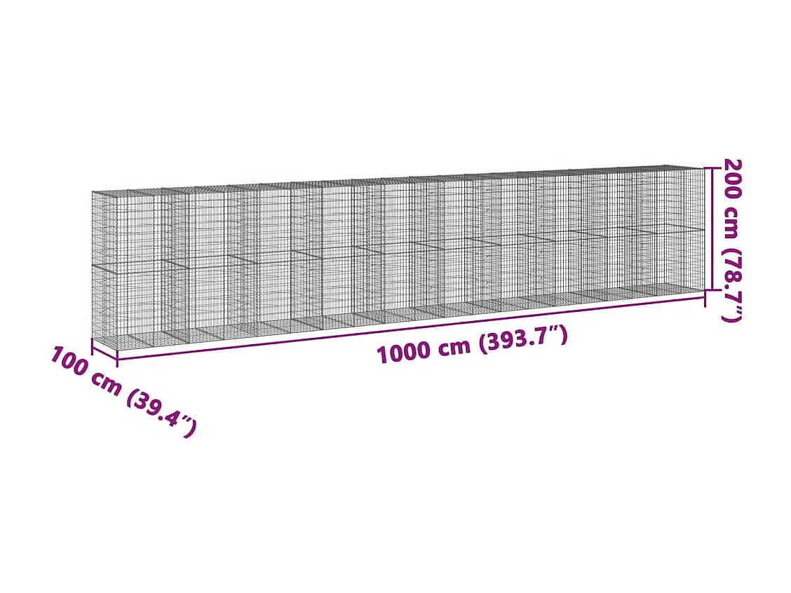 Panier gabion avec couvercle 1000x100x200 cm fer galvanisé