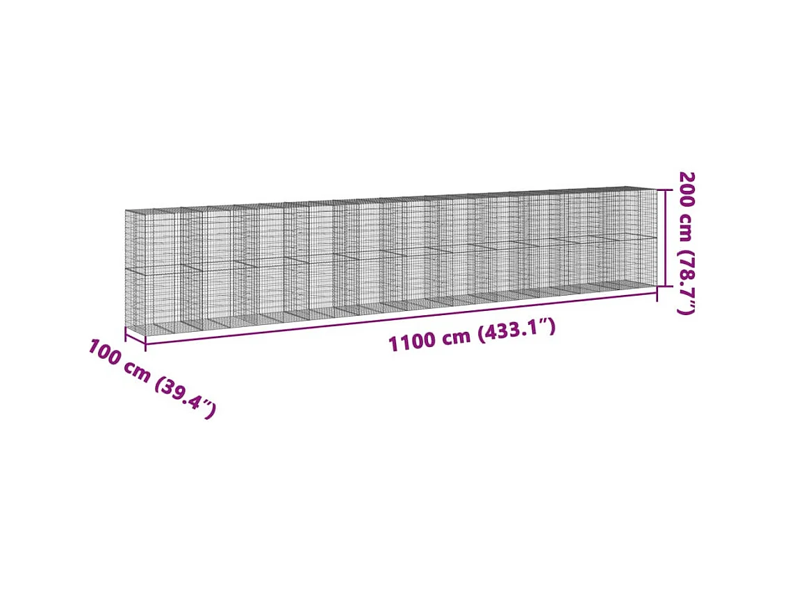 Panier gabion avec couvercle 1100x100x200 cm fer galvanisé