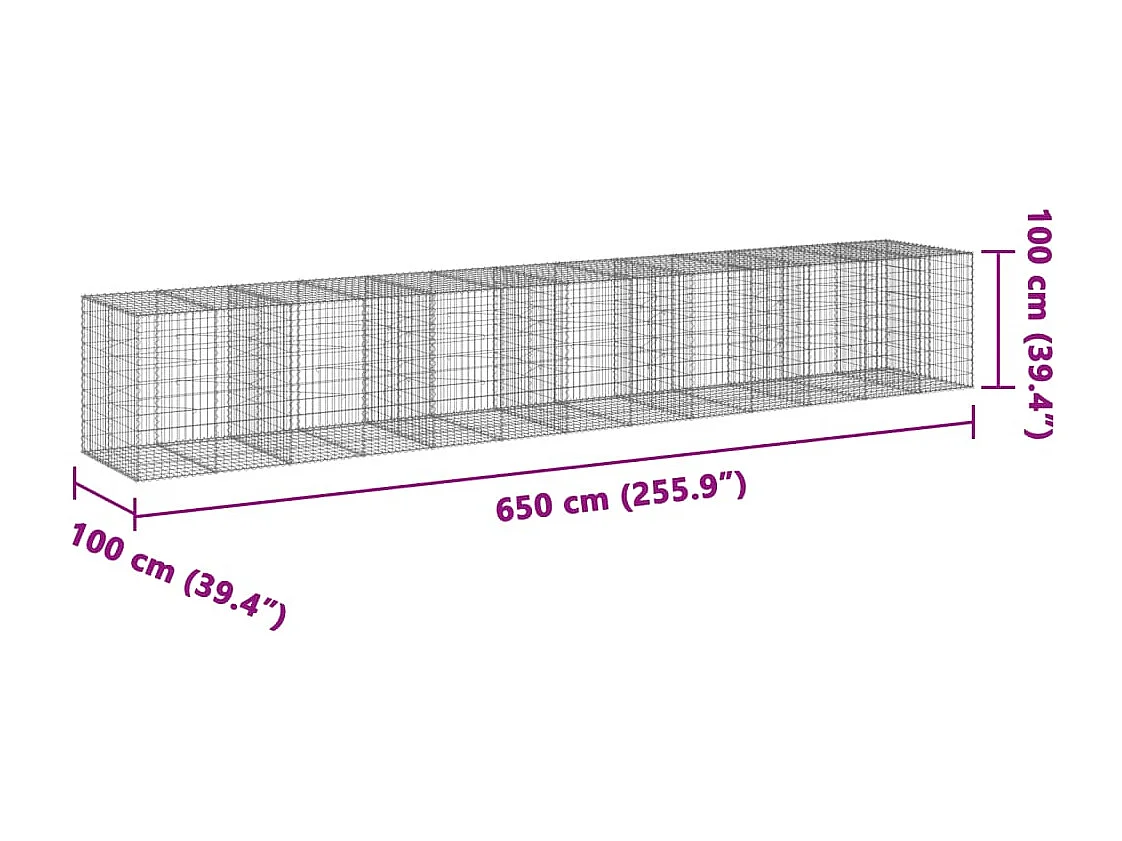 Cesta de gaviones con cubierta hierro galvanizado 650x100x100cm