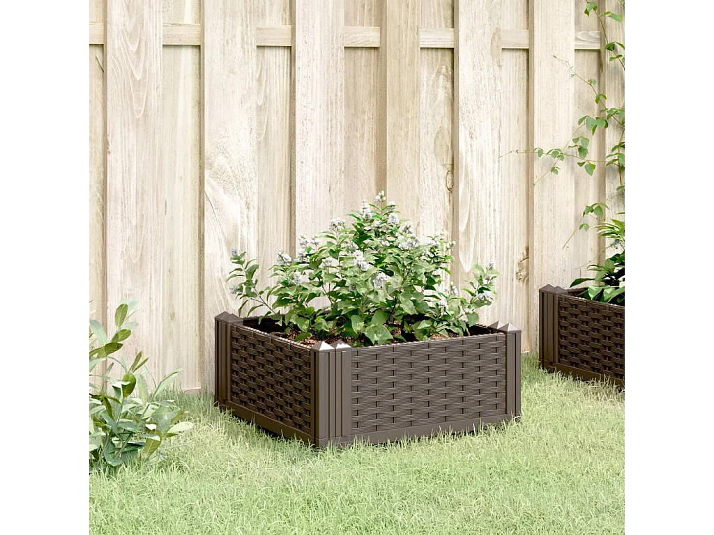 Jardinière avec piquets marron 42,5x42,5x28,5 cm PP