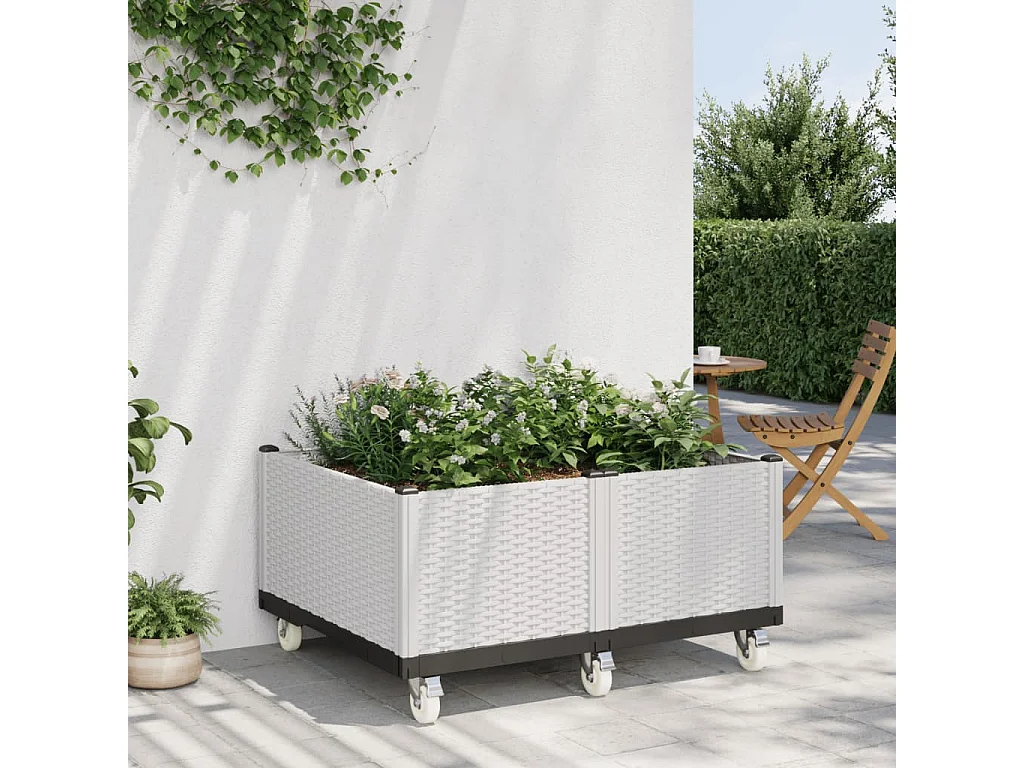 Vaso/floreira de jardim com rodas 100x80x54 cm PP branco