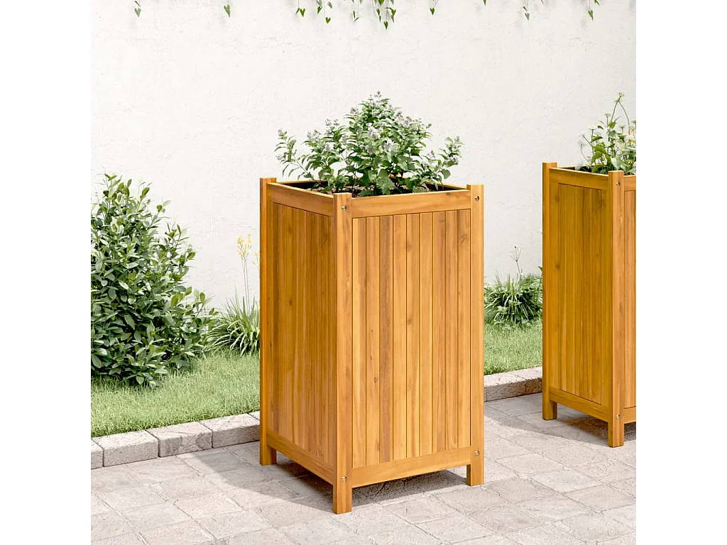 Jardinière avec doublure 42x42x75 cm bois massif d'acacia