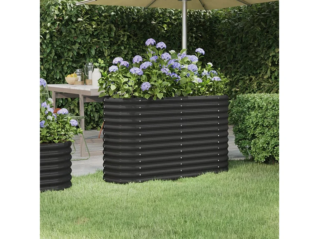 Canteiro elevado jardim 114x40x68 aço revestido a pó antracite