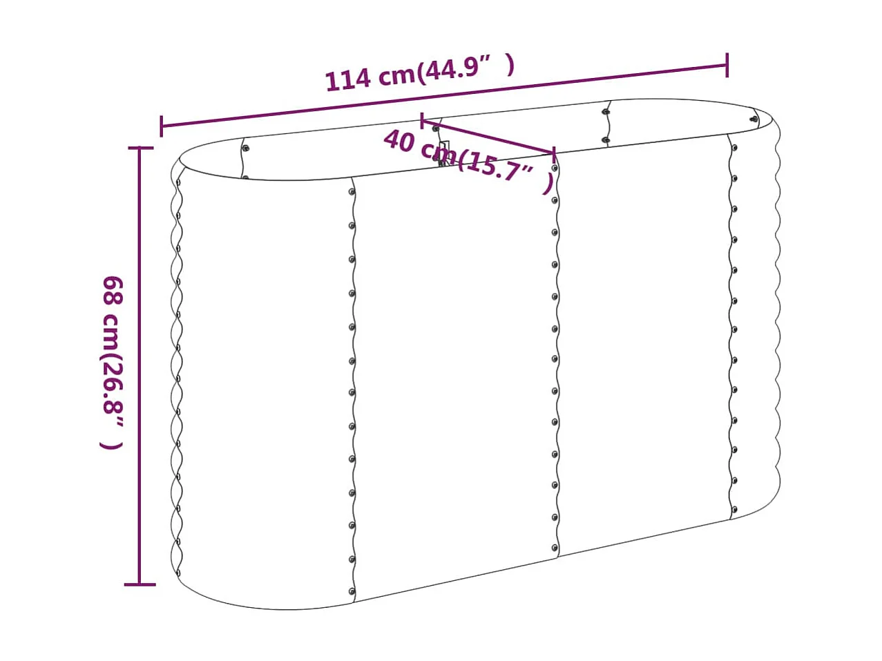 Canteiro elevado jardim 114x40x68 aço revestido a pó antracite
