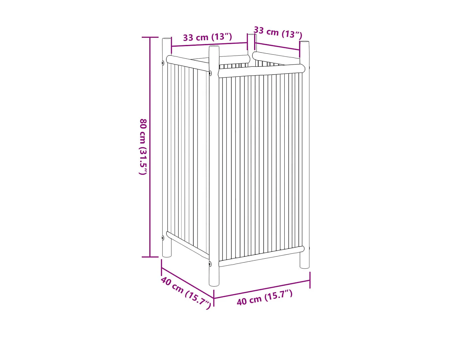 Jardinera de bambú 40x40x80 cm