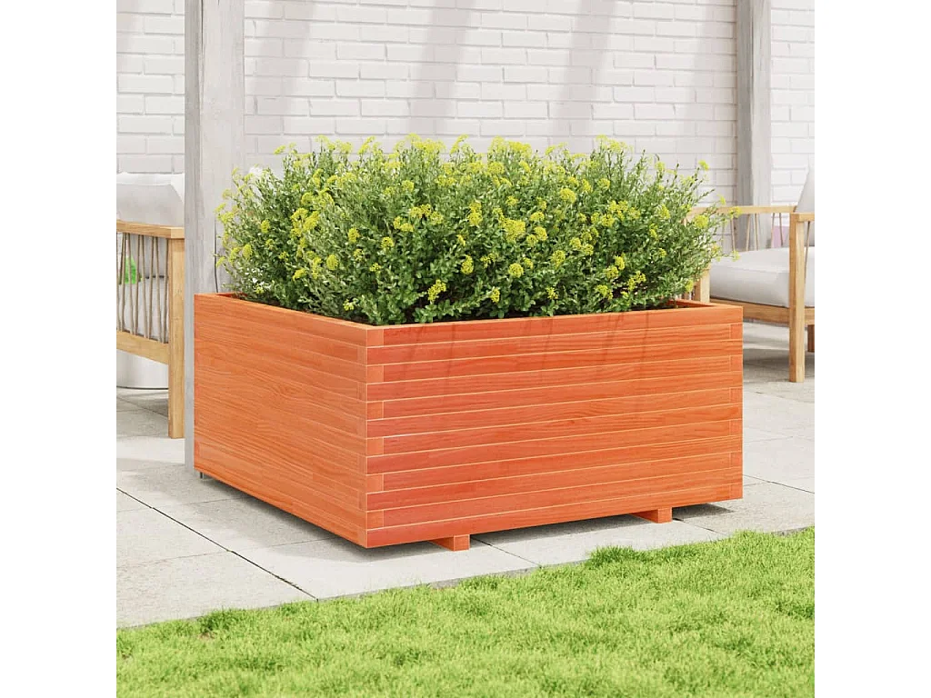 Jardinière cire marron 100x100x49,5 cm bois de pin massif