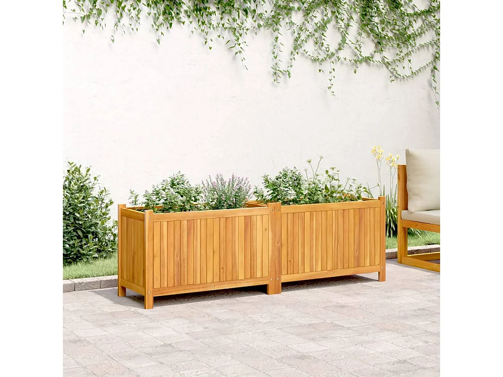 Pflanzkübel mit Einlage 153x38,5x50 cm Massivholz Akazie